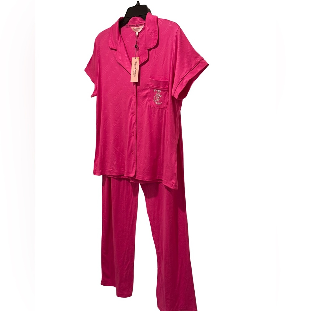 Juicy Couture NWT Size L Vibrant Pink Silky Juicy Short Sleeve Pajama Set (0671) - Picture 3 of 14
